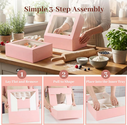 VGOODALL 12 Count Cupcake Boxes, 6PCS Cupcake Container with Window Boxes Holding 72 Pastry Box for Birthday Holiday Party Bakery Supplies 13.2"x9.8"x4"