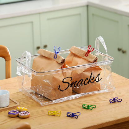 Newtay 17 Pcs Snack Basket Sets, Snack Storage Bin for Pantry Shelves with 16 Pcs 2 Inch Chip Clips, Basket Organizer for Kitchen Home, Chips, Popcorn, Candy, Pretzels(Burlap,Khaki)