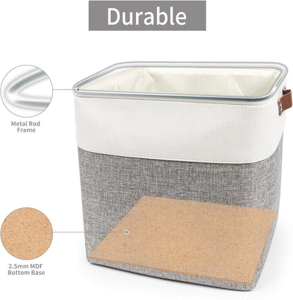 Bagnizer Large Fabric Storage Baskets | 50L Storage Bins, Decorative Linen Closet Baskets with Handles for Organizing, Shelf, Toys, Clothes, Home, Office, Nursery, 17x12x15Inches (Grey&White)
