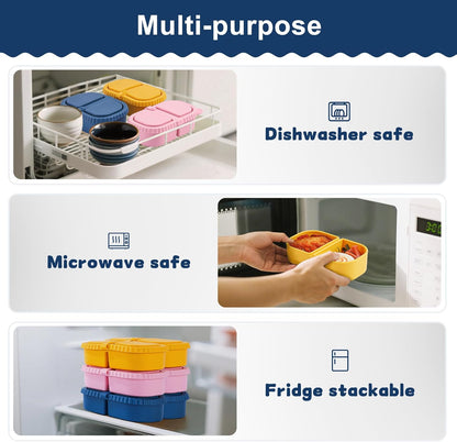 Silicone Reusable Snack Containers with Lids - 8 oz Double Compartment Snackle Box for Kids & Adults, BPA-Free & Leakproof, Small for Dressing, Snacks, School, Office, Picnic