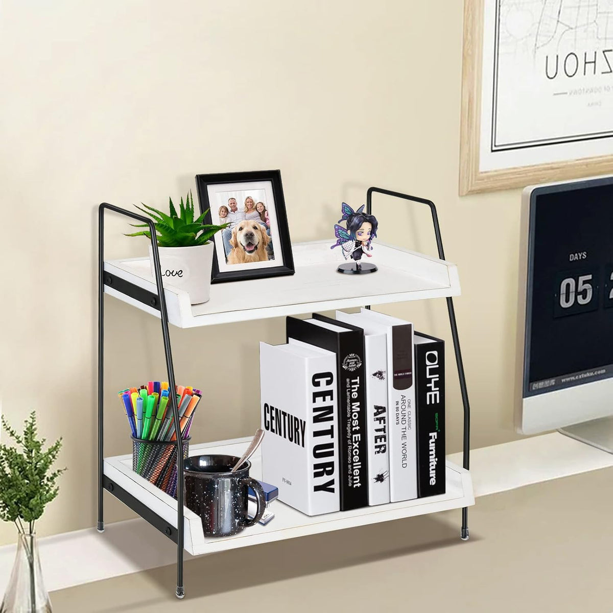 Coffee Bar Accessories and Organizer Countertop, Coffee Station Organizer Kitchen Counter Shelf Organizer,Coffee Condiment Storage,Cup Lid Holder Countertop Shelf for Bathroom (White)