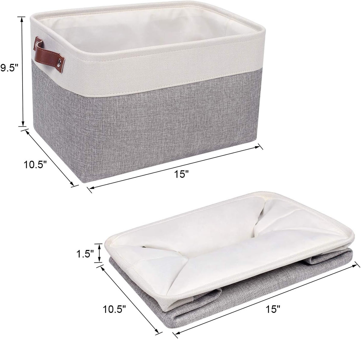 Univivi 4PC Small Fabric Storage Bins,15x6x5 inch Long Narrow Storage Baskets with PU Handles for Closet,Cabinet,Countertop Organizing Small Items (Gray,15x6x5 inch)