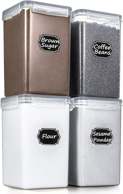 Wildone Large Food Storage Containers 5.2L /175oz, 4 Piece BPA Free Plastic Airtight Food Storage Containers for Flour, Sugar, Baking Supplies, Kitchen & Pantry Containers with 20 Labels