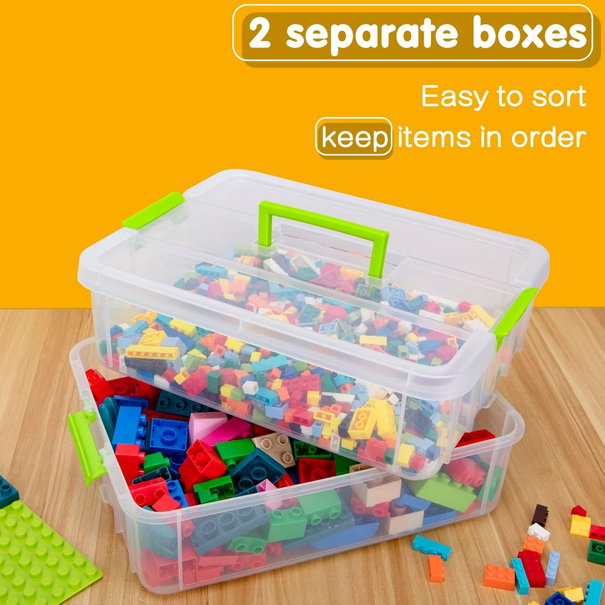 TERGOO 2 Layer Plastic Storage Containers with Lids, Multipurpose Clear Stack & Carry Box, Portable Craft Organizers and Storage Bin for Organizing Art & Craft, Sewing, Makeup, Nail Supplies (Blue)