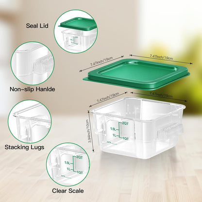 4 pcs 4qt Food Storage Containers with Lid, Square Clear Commercial Food Storage Containers with Handle and Scale for Food Storage in Home Kitchen & Dining (Green)