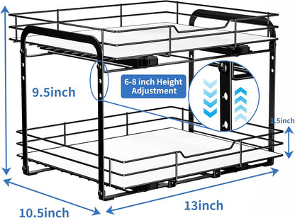BOIVSHI 2-Tier Spice Rack, Pull Out Cabinet Organizer Spice Racks Height Adjustable Heavy Duty Metal Basket for Inside Cabinets & Pantry Closet(9.5''Wx10.5''Dx9.5''H)