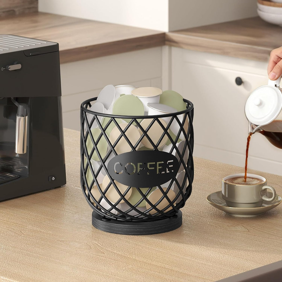 YATINEY Coffee Pod Holder Organizer, Holder for K Cup, Large Capacity Coffee Pod Basket, Versatile Coffee Capsule Storage Organizer, for Kitchen Countertop, Rustic Brown KH09BR