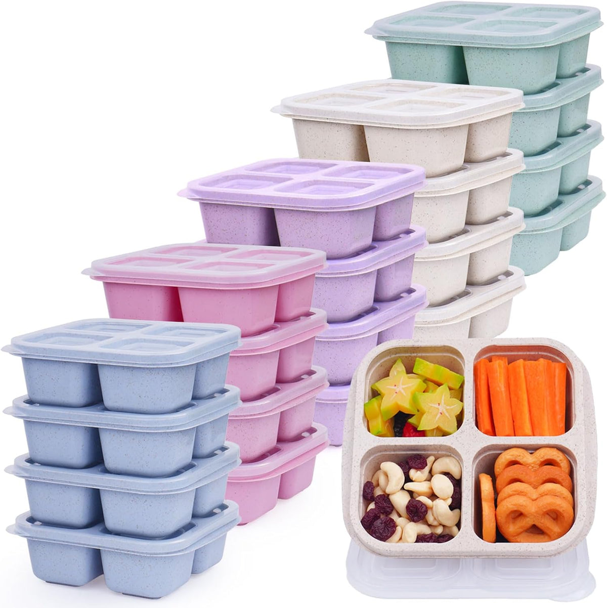LCHLZZ Snack Containers, Divided Bento Snack Box, 4 Compartments Reusable Meal Prep Lunch Containers for Kids Adults, Food Storage Containers for School Work Travel