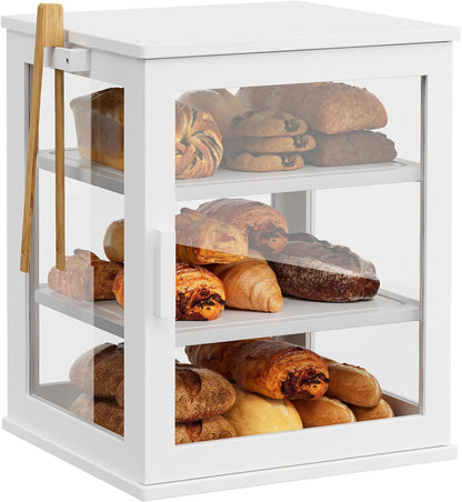 WOWLIVE Black Bread Box for Kitchen Countertop, Large 3 Layers Bread Storage Container for Homemade Bread with Window, Farmhouse Breadbox Organizer for Kitchen, Cabinet, Pantry (Black, Meduim)