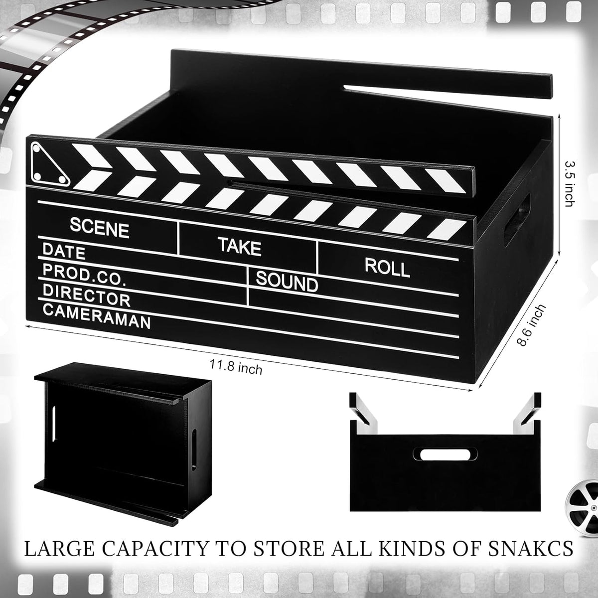 Movie Night Supplies Snack Trays with Handles Reusable Wooden Movie Gift Basket for Theater Popcorn Bucket Bowl Box Container Family Room Decor(Classic Style)