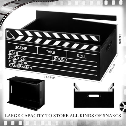 Movie Night Supplies Snack Trays with Handles Reusable Wooden Movie Gift Basket for Theater Popcorn Bucket Bowl Box Container Family Room Decor(Classic Style)