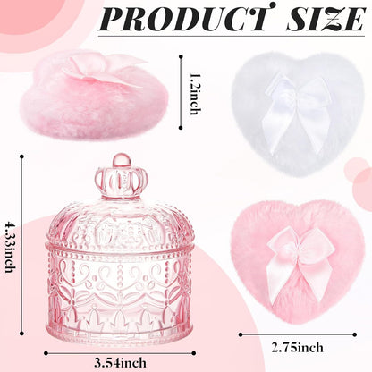 Tioncy 3 Pcs Large Body Powder Puff and Container Valentine's Day gift Powder Container with Puff Crystal Case Soft Washable Reusable Velour Face Body Glitter Wet Dry Makeup (Classic,Clear)