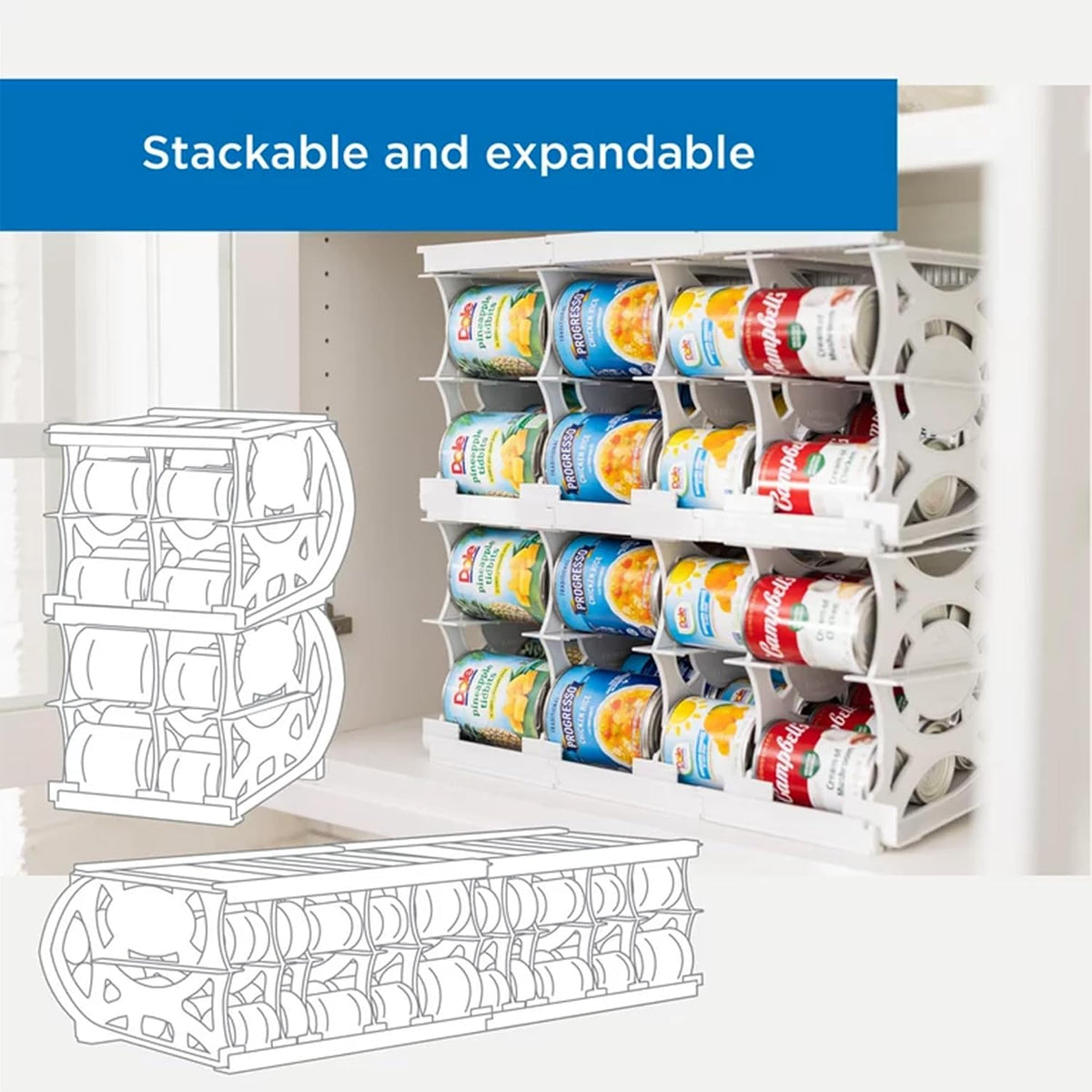 Shelf Reliance Cansolidator Pantry Plus - Can Organizer for Pantry, Stackable Soda Can Storage for Kitchen, Holds 60 Cans of Food or Soda