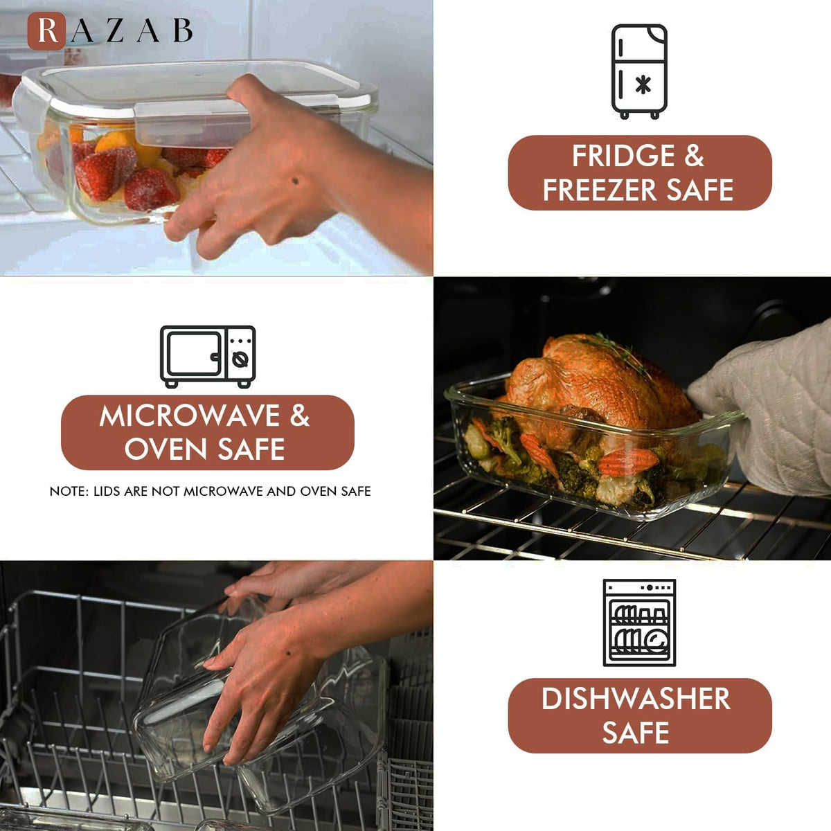 8 Cups/ 63 Oz 4 Piece (2 containers + 2 Lids) Large Glass Food Storage/ Baking Containers with Locking Lids . Ideal for Storing food, vegetables or fruits. BPA Free & Leak Proof -Microwave, Oven Safe