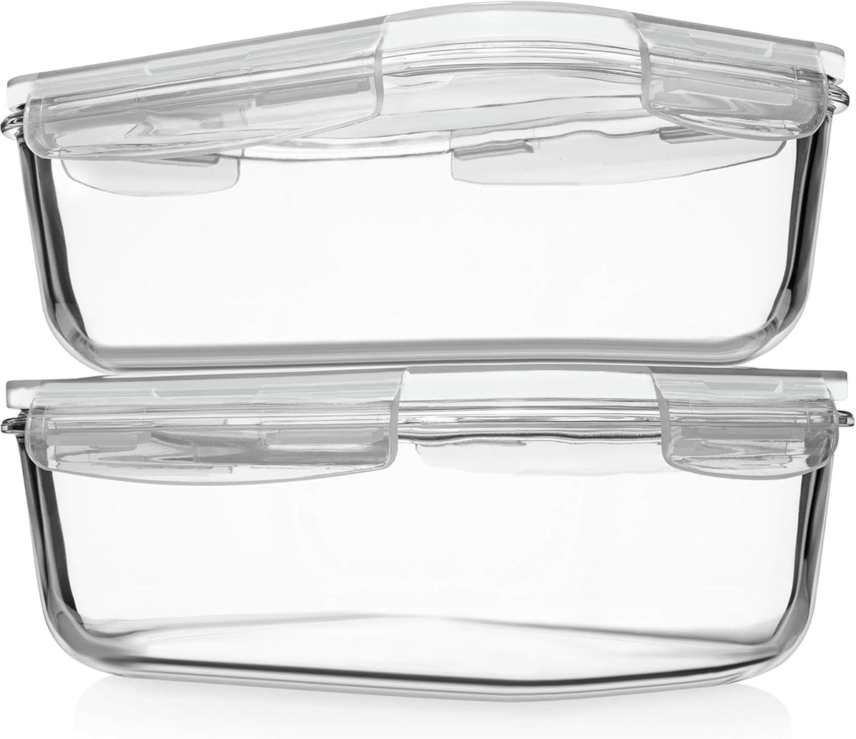 8 Cups/ 63 Oz 4 Piece (2 containers + 2 Lids) Large Glass Food Storage/ Baking Containers with Locking Lids . Ideal for Storing food, vegetables or fruits. BPA Free & Leak Proof -Microwave, Oven Safe