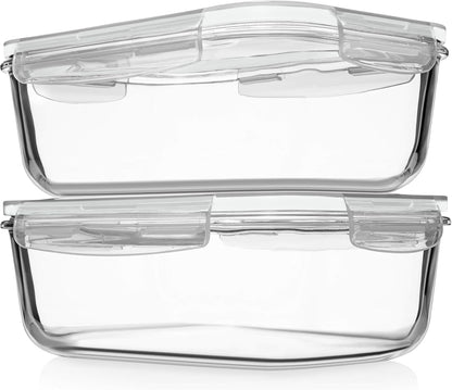 8 Cups/ 63 Oz 4 Piece (2 containers + 2 Lids) Large Glass Food Storage/ Baking Containers with Locking Lids . Ideal for Storing food, vegetables or fruits. BPA Free & Leak Proof -Microwave, Oven Safe