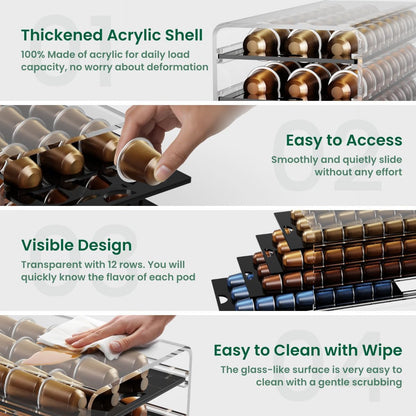 Acrylic Coffee Pod Holder for Nespresso OriginalLine Capsules, 40 Pods Capacity for Countertop Coffee Bar Home Office Kitchen