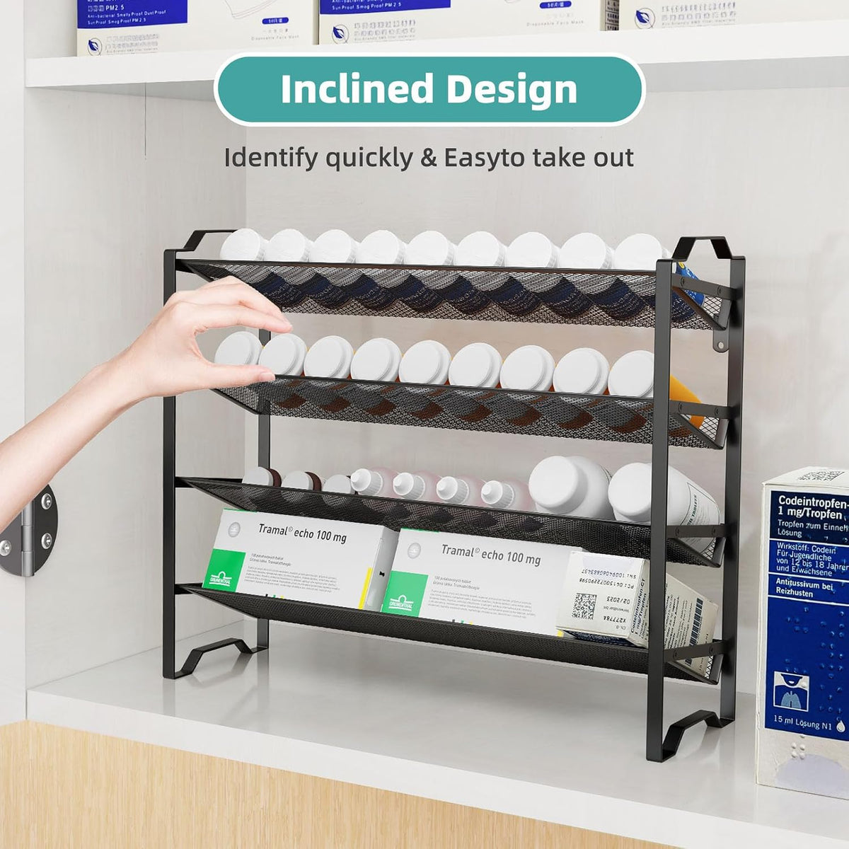 Simple Trending 4 Tier Spice Rack Organizer,Stackable Kitchen Counter Shelves,for Cabinet,Countertop,Pantry, Door or Wall Mount, Metal Mesh,Jars not Included, Black