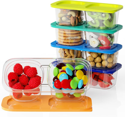 Snack Pack Containers for Kids, Reusable Snack Containers with Lids, 2 Compartment Small Bento Snack Box, BPA-Free, Lunchbox Accessories for Travel