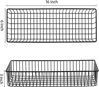 3 Pack Extra Large Wire Basket with Metal Handles, Metal Basket for organizers and storage, Wire Storage Baskets for Pantry, Cabinet, Fridge, Kitchen, Wardrobe, Garage, Bathroom, Black