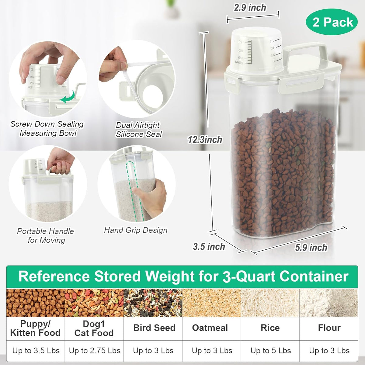 TBMax Large Cat Food Storage Container, Portable Dog Food Container with Upgraded Large Spout and Cup, Travel Pet Food Storage Dispenser for Small Animal Kibble Storage, Bird Seed Container - Grey