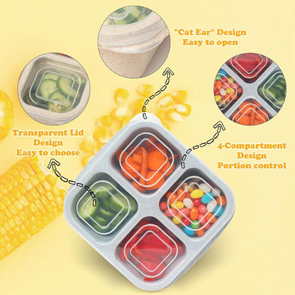 Snack Containers, 4 Compartment Snack Box Containers Bento Box, Reusable Meal Prep Lunch Containers for Adults Kids Toddler, Divided Food Containers for Travel Work School