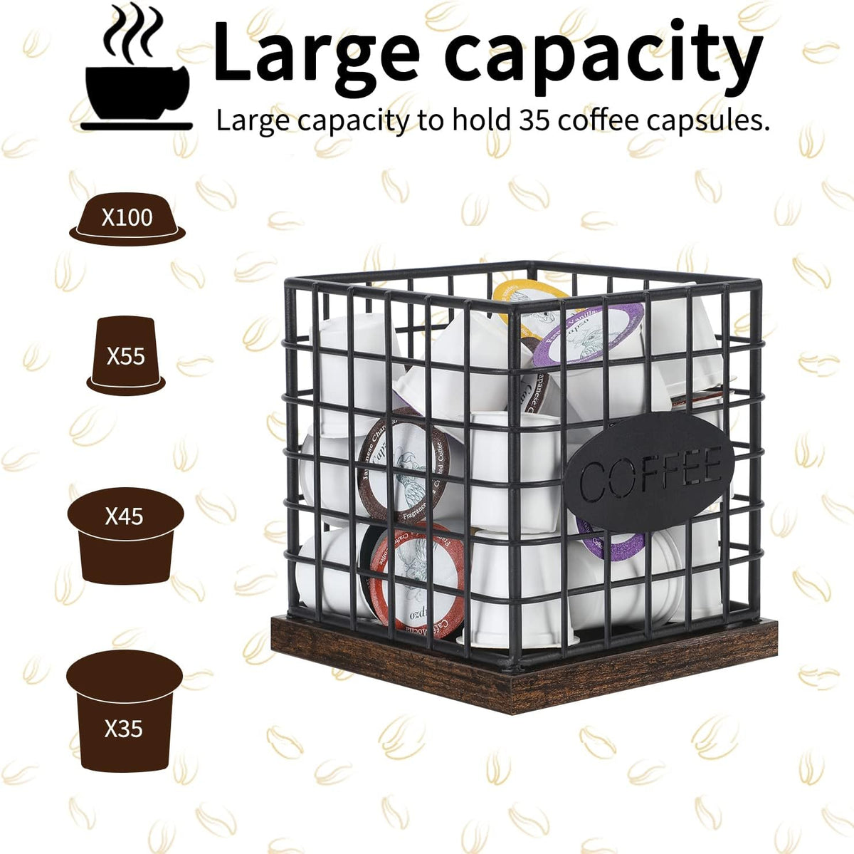 YINMIT K Cup Holder Organizer, Sturdy Coffee Pod Holder Organizer, 35 Kcup Large Capacity Storage Basket for Kitchen Counter and Office Desktop (Circular Grid)