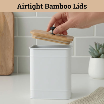 Kitchen Canisters for Countertop Set of 4 with Customizable Chalkboard Labels & Marker Pen - Big Iron Kitchen Canisters with Airtight Lids - Black Canister Set - Flour and Sugar Containers Farmhouse
