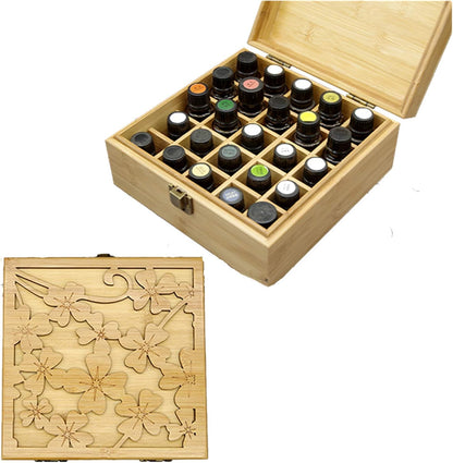 Pure Vie Essential Oil Bamboo Storage Box Travel Display Presentation, Holds 26 Bottles for 5, 10, 15ml - Aromatherapy Organizer Nail Polish Fragrance Container - Keep Your Oils Safe & Space Saver