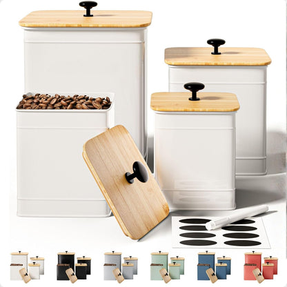 Kitchen Canisters for Countertop Set of 4 with Customizable Chalkboard Labels & Marker Pen - Big Iron Kitchen Canisters with Airtight Lids - Black Canister Set - Flour and Sugar Containers Farmhouse
