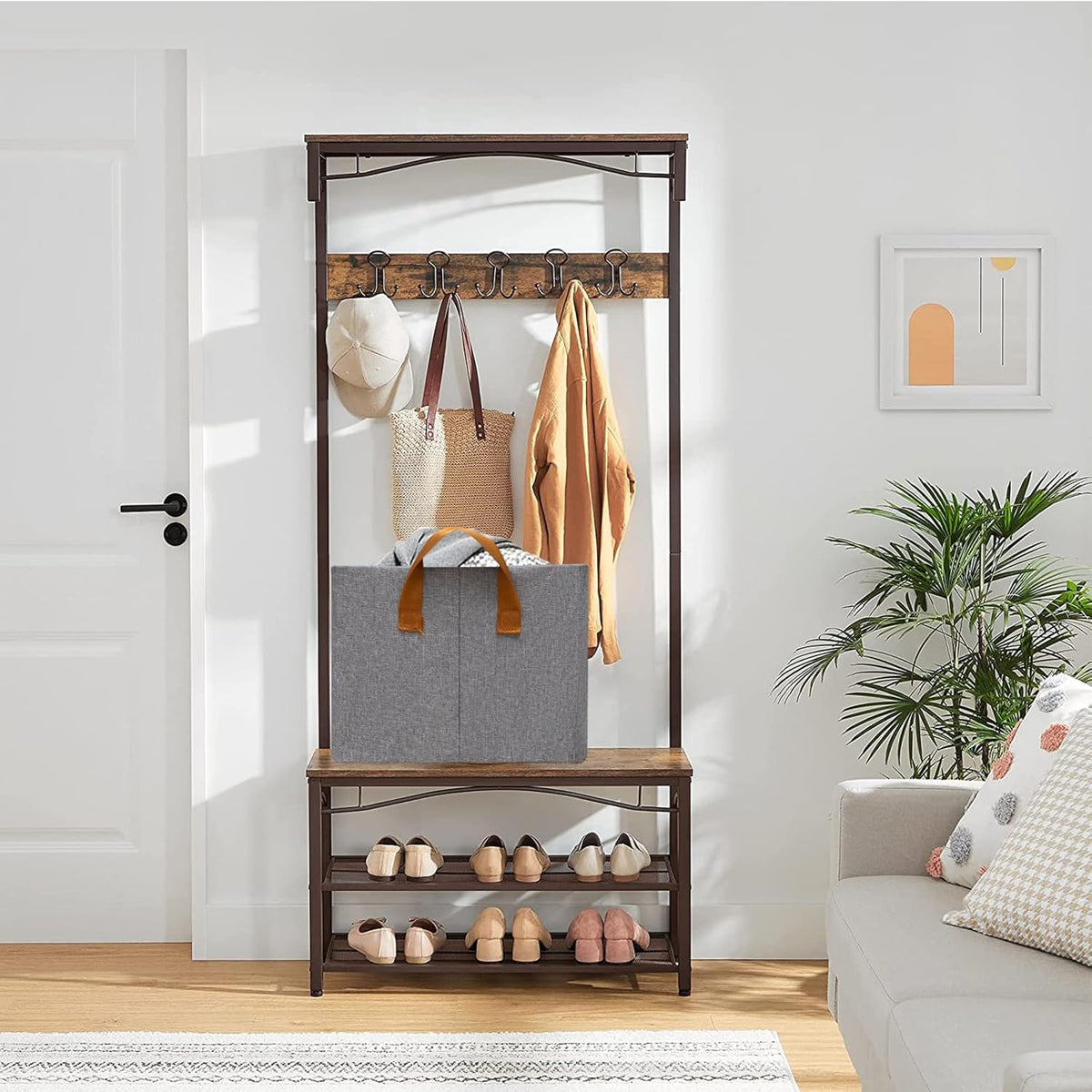 SNWDN Closet Cloth Storage Bins for Shelves, Medium Storage Baskets for Shelves, Fabric Bins for Closet organization with Handles（ Gray 15''L x 10''W x 8''H）