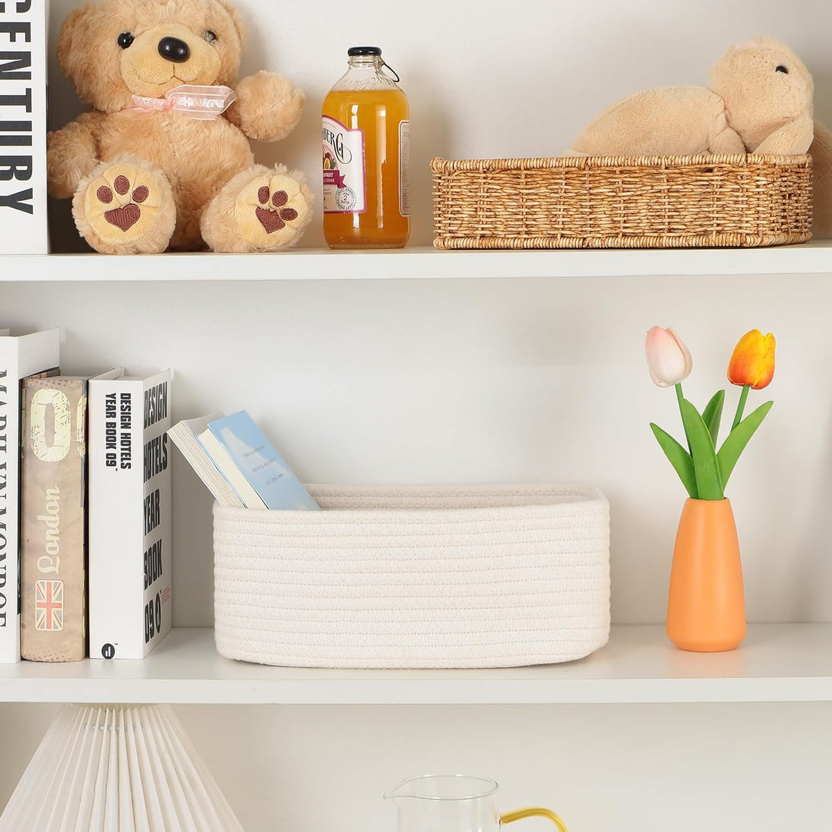 MiniArk Small Storage Baskets for Organizing | Closet Organizer Bins | Shelf Toy Basket | Woven Rope Baskets | Cube Decorative Box | Shallow Basket | L11.5xW7.5xH4.7| Brown