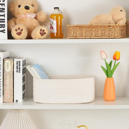 MiniArk Small Storage Baskets for Organizing | Closet Organizer Bins | Shelf Toy Basket | Woven Rope Baskets | Cube Decorative Box | Shallow Basket | L11.5xW7.5xH4.7| Brown