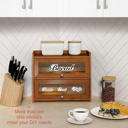 Goozii Large Bread Box for Kitchen Countertop, Black Bread Storage Container for Homemade Bread, Double Layer Farmhouse Breadbox Organizer for Kitchen Counter Cabinet, Pantry, Cupboard (Black)