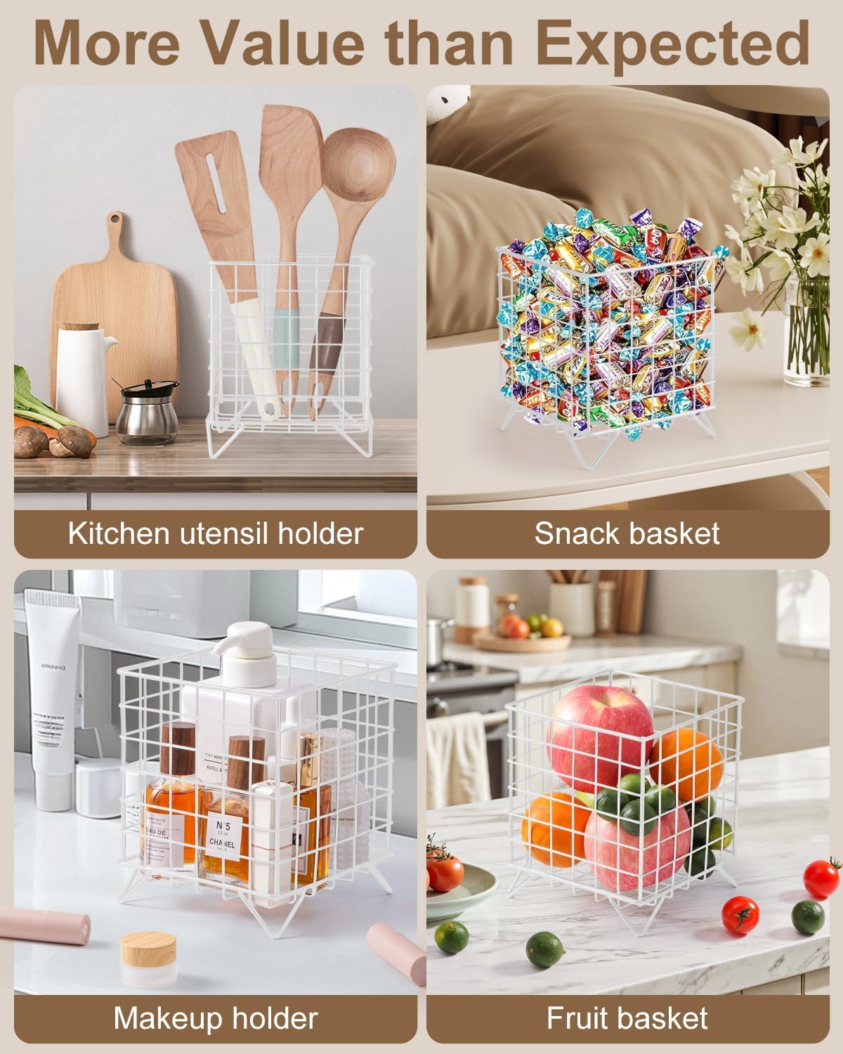 FantasyLife K Cup Holder Organizer, 5.3" x 5.3" x 6.3" Coffee Pod Storage Basket, Coffee Bar Accessories Metal Basket, Large Capacity Countertop Organizer for Kitchen Counter & Office Desktop (Gold)