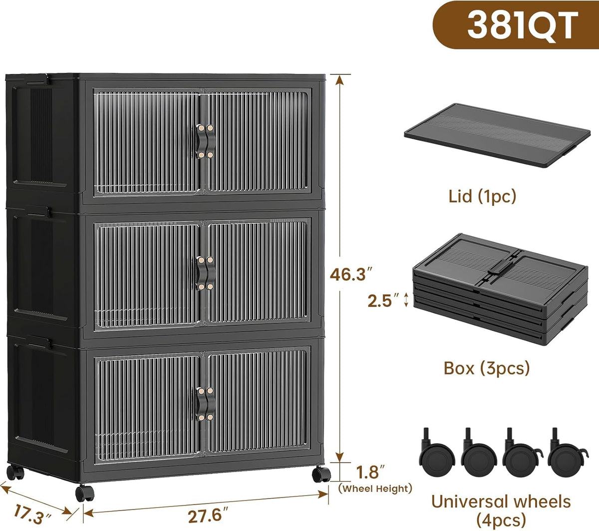 SAILUN 145Gal/580Qt Stackable Storage Bins Folding Collapsible Storage Bins with a Lid, Closet Organizers and Storage,White 26" W x 17" D x 71" H