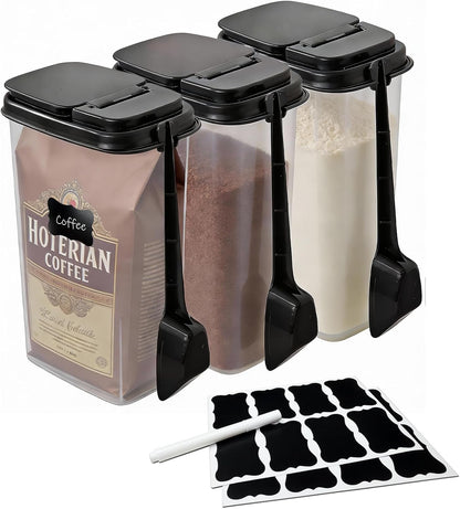 3-Pack Coffee Storage Containers with Scoop – Fit 12 oz Bags, Bag-in Design for Whole Beans & Ground Coffee – Translucent Stackable Canisters for Coffee, Tea, Sugar, Flour, Cereal – 51 oz