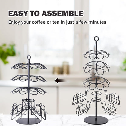 4-Tier K-Cup Holder Compatible with 36 K-Cups, Coffee Pod Carousel, Coffee Pod Storage Stand Detachable Organizer for Countertop, Spins 360-Degrees