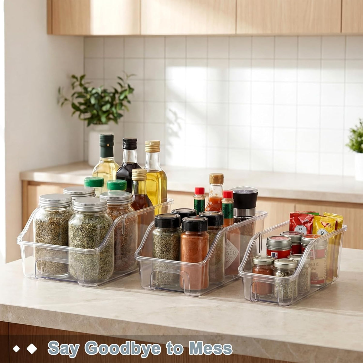 LemonRoad 6 Packs Pantry Organizers and Storage Freezer Clear Organizer Bins with Handle Acrylic Organization Bins Stackable Open Front Storage Vegetable Egg Salad Containers for Kitchen Cabinet