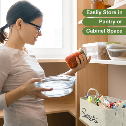 Newtay 17 Pcs Snack Basket Sets, Snack Storage Bin for Pantry Shelves with 16 Pcs 2 Inch Chip Clips, Basket Organizer for Kitchen Home, Chips, Popcorn, Candy, Pretzels(Burlap,Khaki)