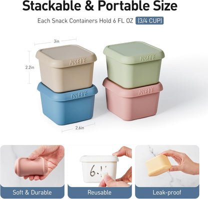 ISSEVE 6oz Silicone Snack Containers for Kids, Reusable Small Containers with Lids, Leak Proof Silicone Food Storage Containers, Stackable Kids Lunch Box for Daycare, School, Travel