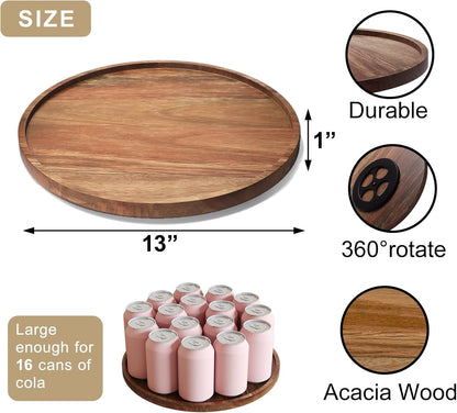 VERTORGAN Lazy Susan Organizer for Kitchen,Acacia Wood Turntable for Cabinet, Pantry, Table, Countertop, Vanity, Spice Rack（Small）
