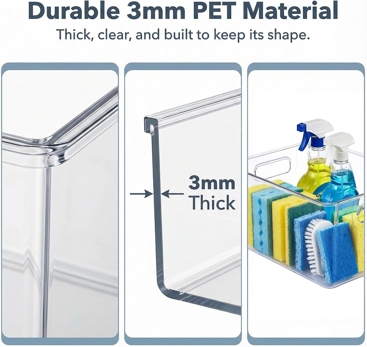 MOONEDGE Set of 4 Clear Plastic Organizer Bins, 2 Large & 2 Small Storage Bins for Pantry, Nestable Space-Saving Containers for Cabinets, Under-Sink, Bathroom, Kitchen & Freezer Organization