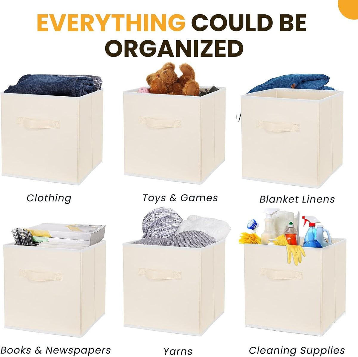 Criusia Large Storage Cubes, 13x13 Cube Storage Bins (Set of 10), Fabric Collapsible Storage Bins with Dual Handles, Foldable Cube Baskets for Shelf, Closet Organizers and Storage Box (Grey)
