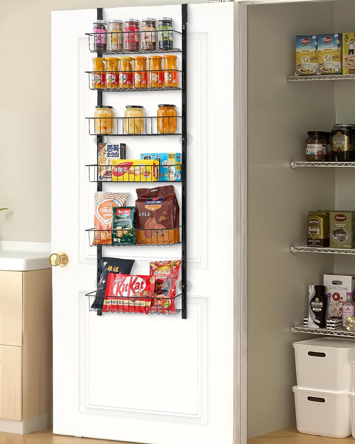 VEVOR Over the Door Pantry Organizer, 10-Tier Pantry Organization and Storage, Heavy-Duty Steel Hanging Spice Rack, Adjustable Wall Seasoning Shelves, for Home Kitchen Laundry Room Bathroom, White