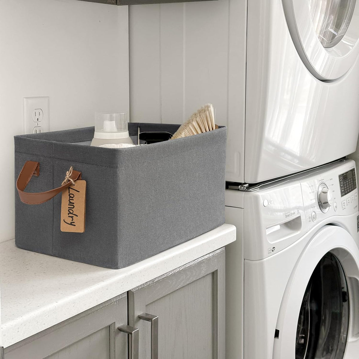 CHICVITA Large Storage Baskets for Shelves, Fabric Storage Bins with Metal Frame, Closet Organizers and Storage Boxes for Clothes Toy, Beige