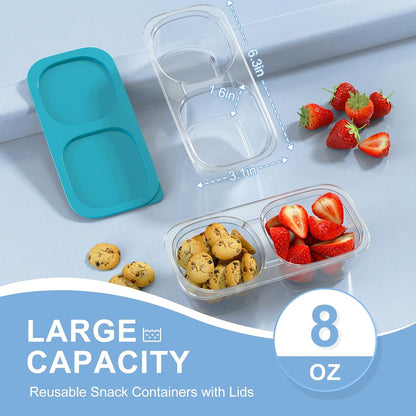 Snack Pack Containers for Kids, Reusable Snack Containers with Lids, 2 Compartment Small Bento Snack Box, BPA-Free, Lunchbox Accessories for Travel