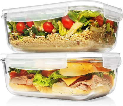 8 Cups/ 63 Oz 4 Piece (2 containers + 2 Lids) Large Glass Food Storage/ Baking Containers with Locking Lids . Ideal for Storing food, vegetables or fruits. BPA Free & Leak Proof -Microwave, Oven Safe