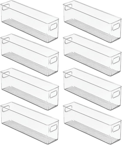 mDesign Plastic Kitchen Organizer - Storage Holder Bin with Handles for Pantry, Cupboard, Cabinet, Fridge/Freezer, Shelves, and Counter - Holds Canned Food, Snacks, Drinks, and Sauces - 8 Pack - Clear