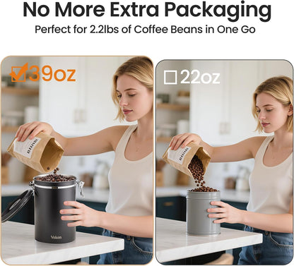 Veken Coffee Canister, 39OZ Large, Mothers Day Gifts For Women, Airtight Stainless Steel Food Storage Container for 2.2lbs Coffee Beans, Ground, Sugar, Tea, Flour, Cereal,Kitchen Bar Accessories,Cream